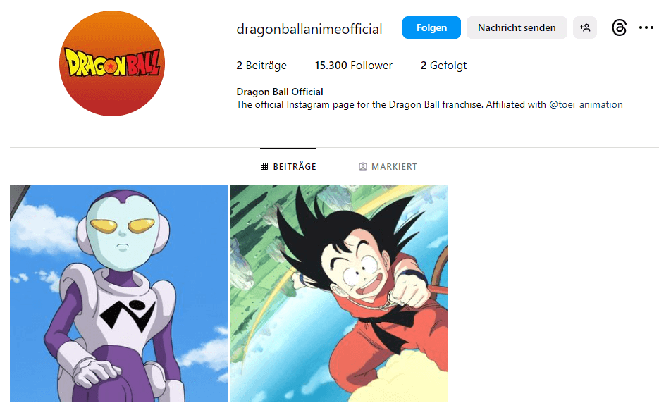Offizieller Dragon Ball Instagram-Account von Toei Animation